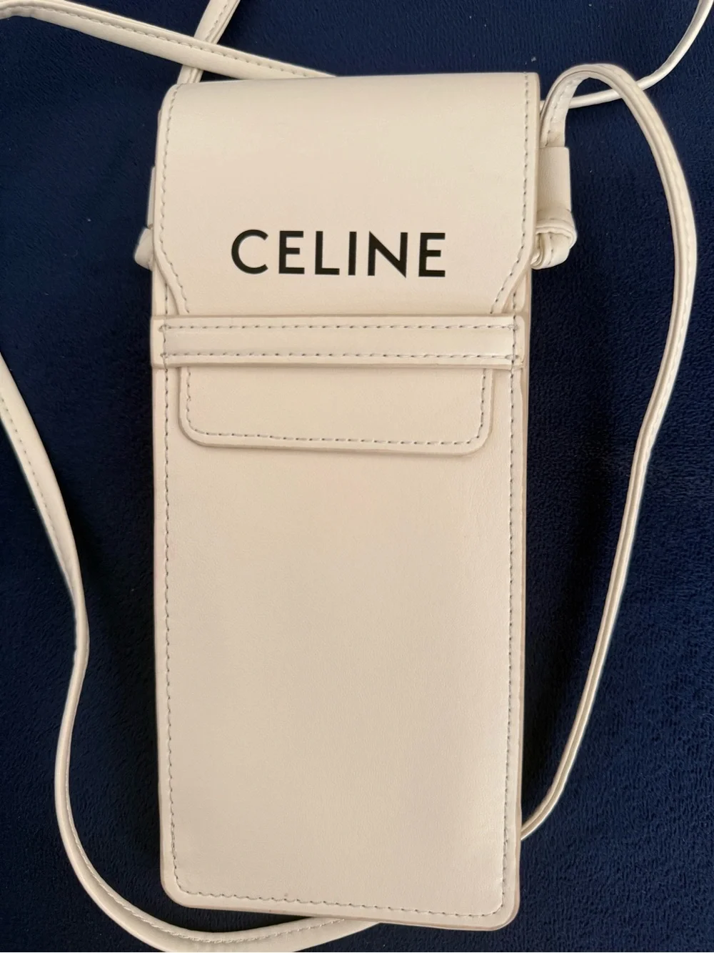 Celine Cream Leather Phone Crossbody Pouch with Top Handle